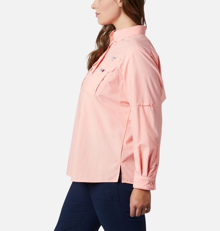 Women's Columbia PFG Bahama Long Sleeve Shirts Pink | Plus Size CA-ZA083